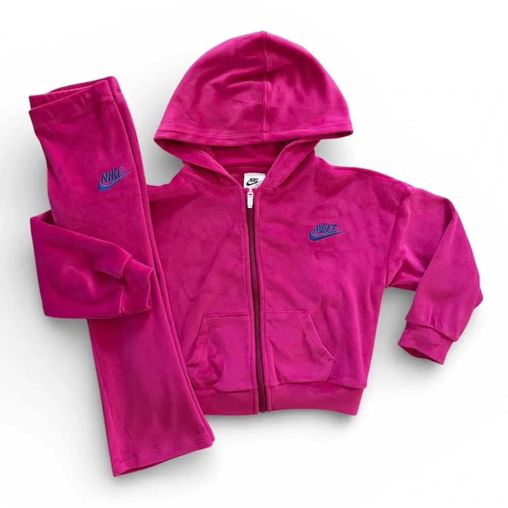 Nike Girls Velour Full Zip Hoodie & Pants Set Pink Size 5 NEW with Tags